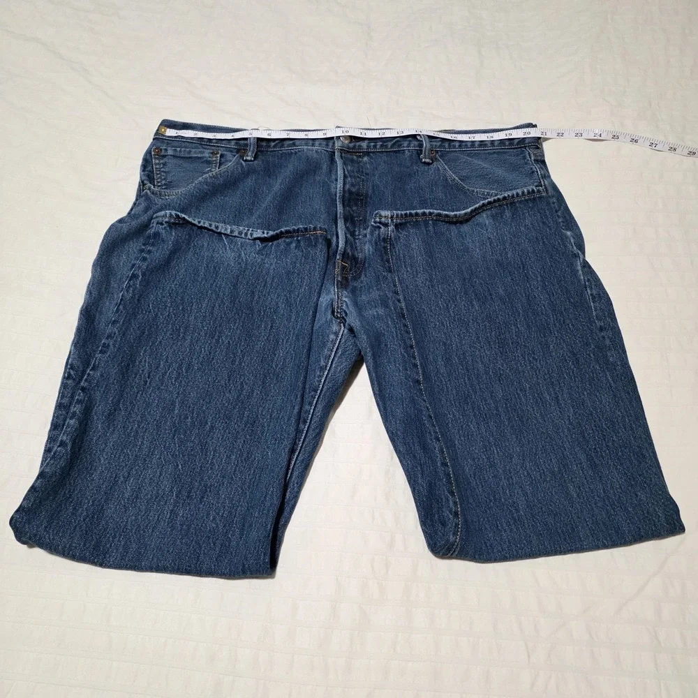 Levis 501 Jeans Mens 42x30 Blue Denim Button Fly Straight Leg Classic Fit Dark‎